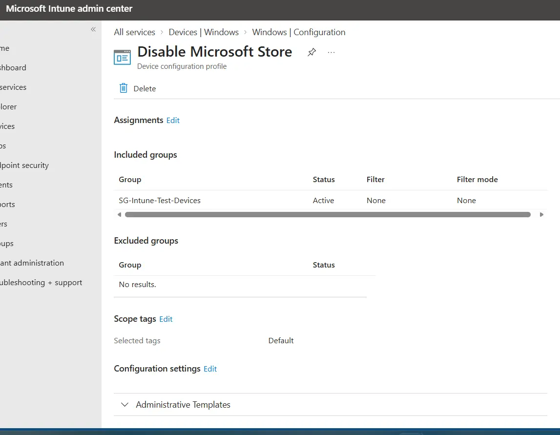 Device Policy to block Windows Microsoft Store